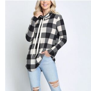 NEW! Super Cute Boho Buffalo Plaid Pull Over Long Sleeve Cowl Neck Tunic Shirt